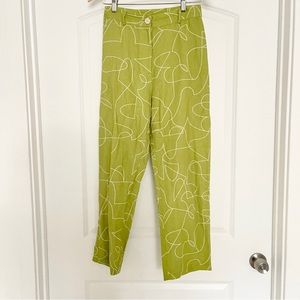 Dusen Dusen Linen Lime Green Pants with Abstract Lines Squiggle